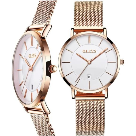 6.5mm Ultra Thin Watches for Women Waterproof,Rose Gold Stainless Steel Watch main image 5